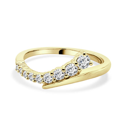 Sparkling Elegance: Graduated Curved Diamond Ring in 10 Karat Yellow Gold with Natural 0.40 Carat Round Shape Diamonds