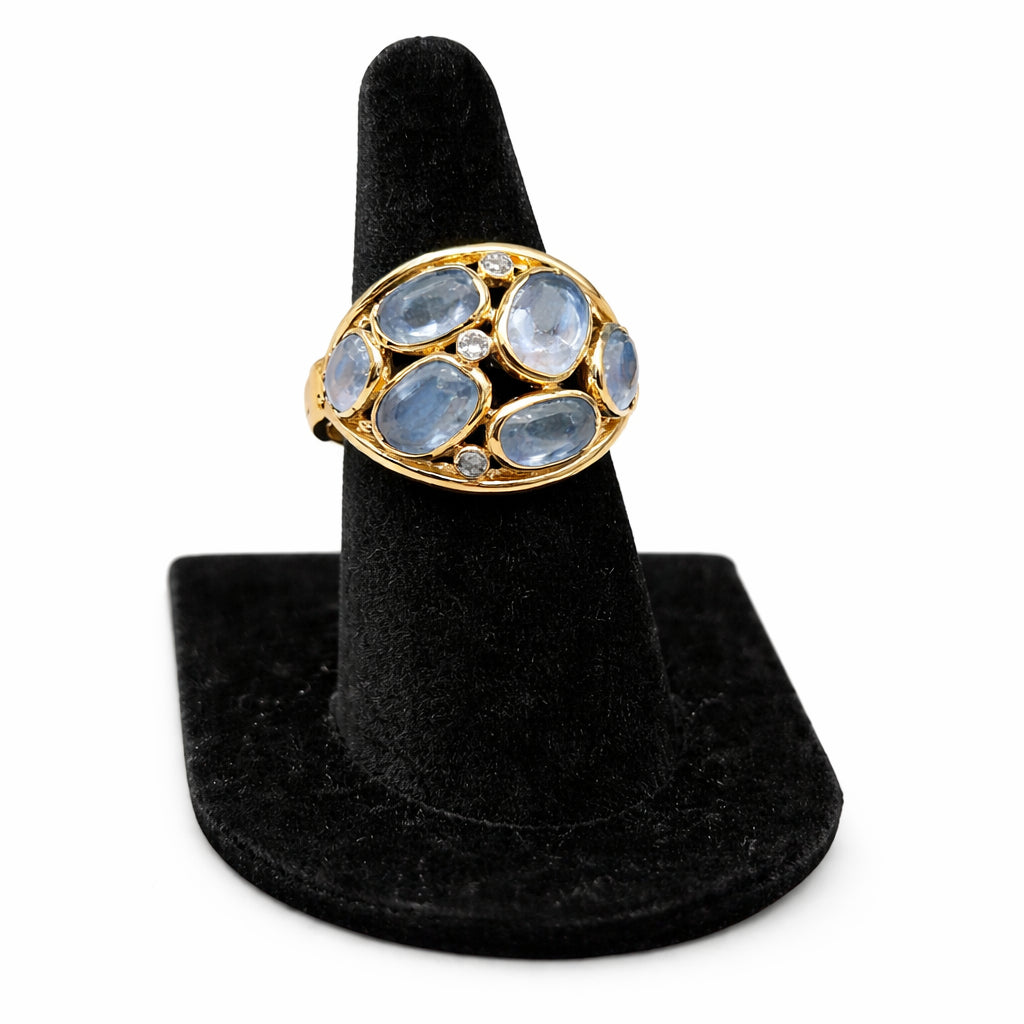 Stunning 14 Karat Yellow Gold Multi Cabochon Sapphire Ring with Blue Sapphire Details - Size 11.4