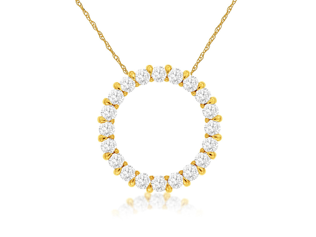 14 Karat Yellow Gold Circle Cable Necklace with Natural Round Diamond