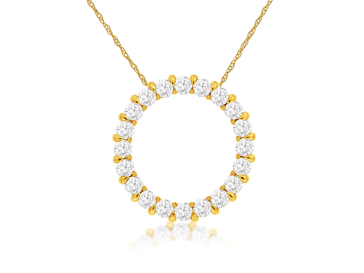 14 Karat Yellow Gold Circle Cable Necklace with Natural Round Diamond