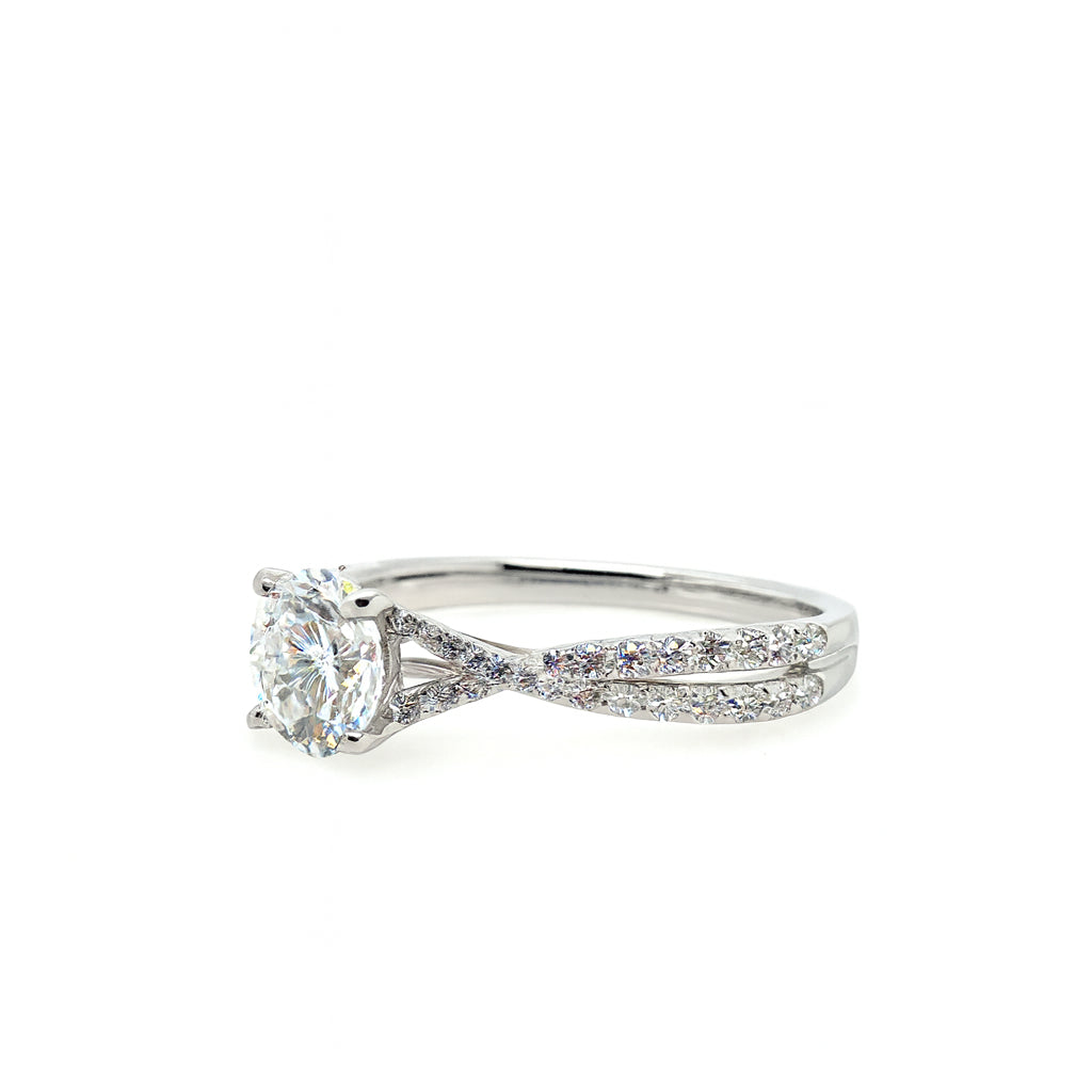 Oval Lab Diamond Split Shank Engagement Ring in 14 Karat White Gold - 1.00 Carat