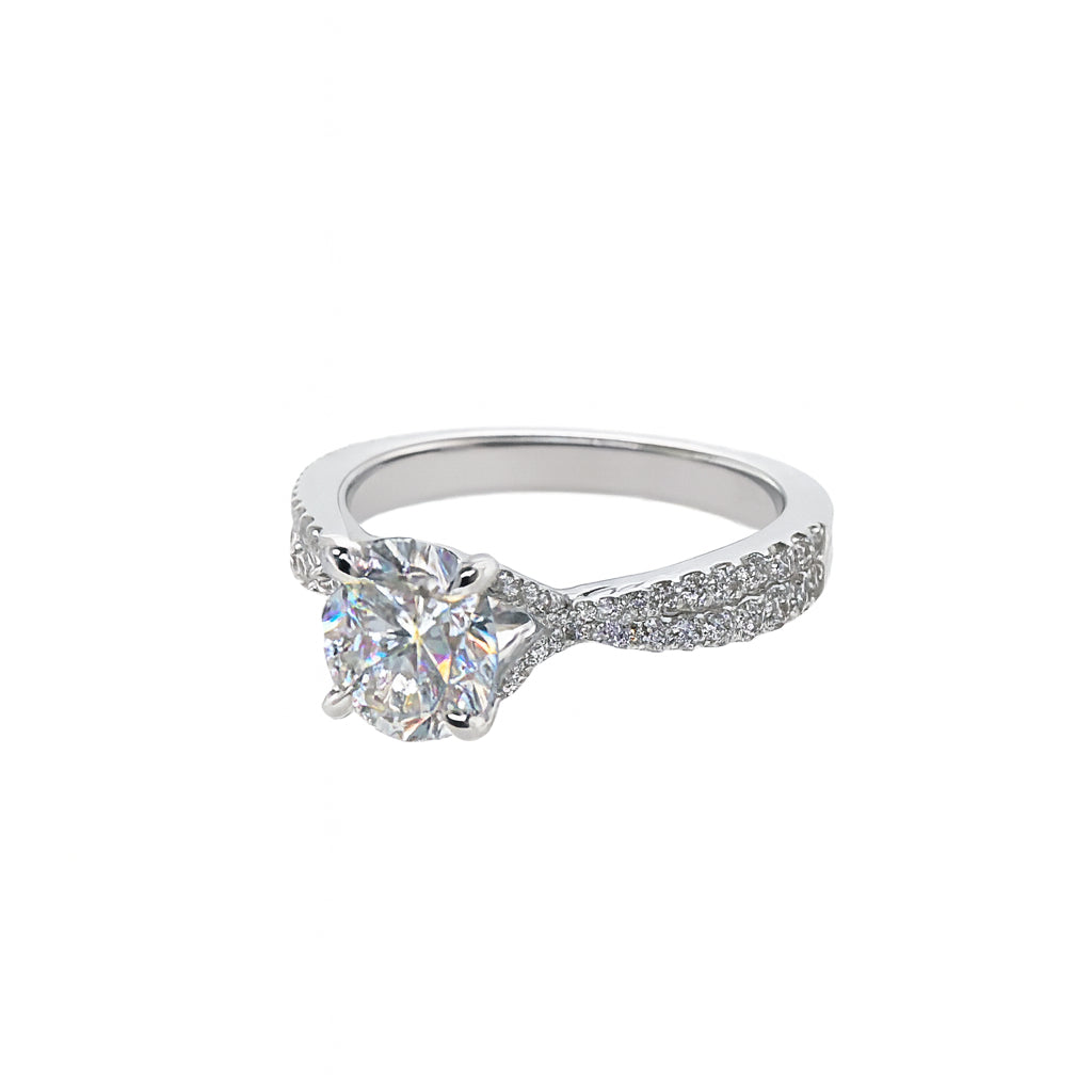 Oval Lab Diamond Split Shank Engagement Ring in 14 Karat White Gold - 1.00 Carat