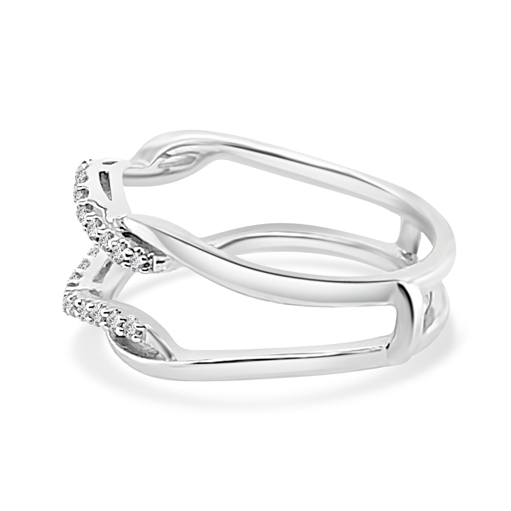 14K White Gold Round Diamond Wedding Band with Bowed Ring Guard - 0.20 ct
