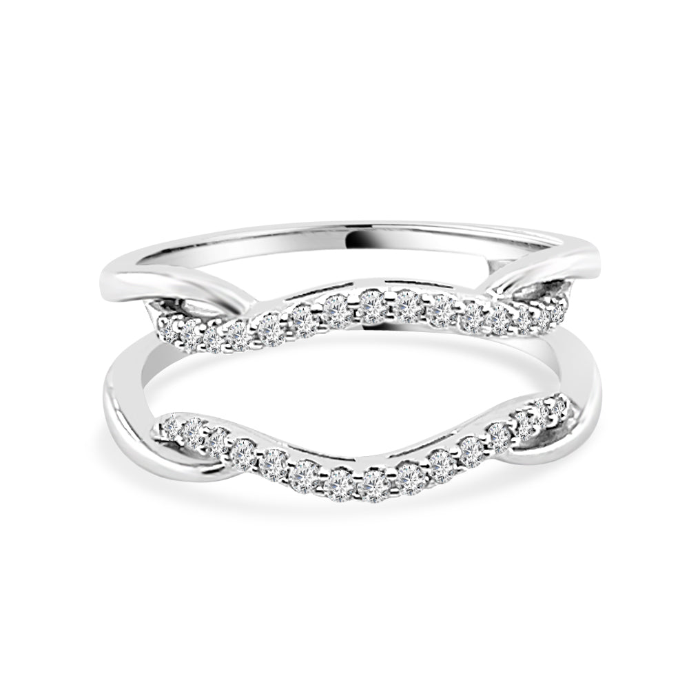 14K White Gold Round Diamond Wedding Band with Bowed Ring Guard - 0.20 ct