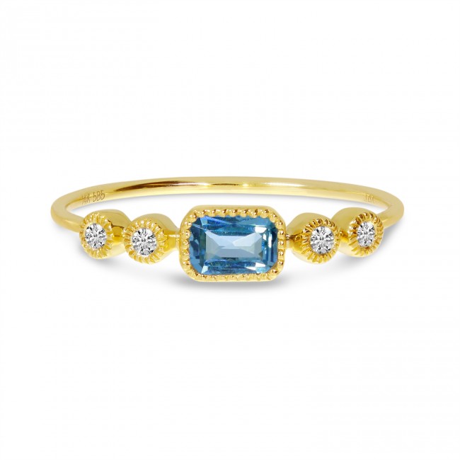 14K Yellow Gold Milgrain Ring with Blue Topaz and Emerald - 0.25 Carat