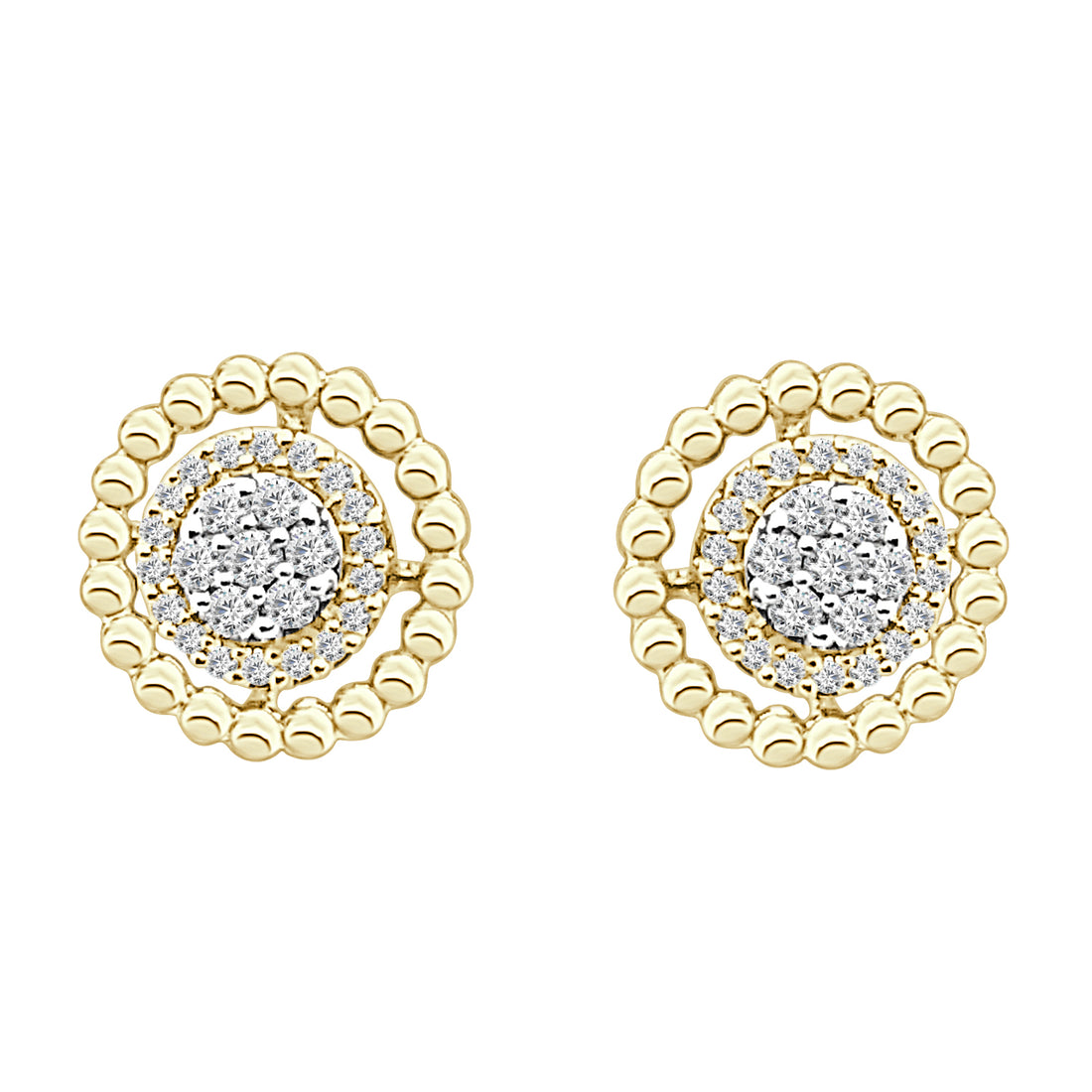 10K Yellow Gold Natural Diamond Cluster Beaded Halo Earrings (0.20 ct)