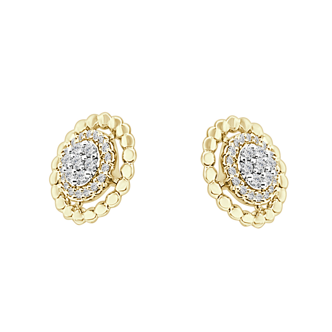 10K Yellow Gold Natural Diamond Cluster Beaded Halo Earrings (0.20 ct)