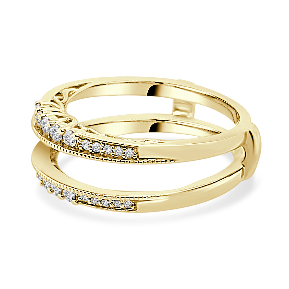 14K Yellow Gold Wedding Band with Milgrain Detail and Natural Round Diamond - Size 405