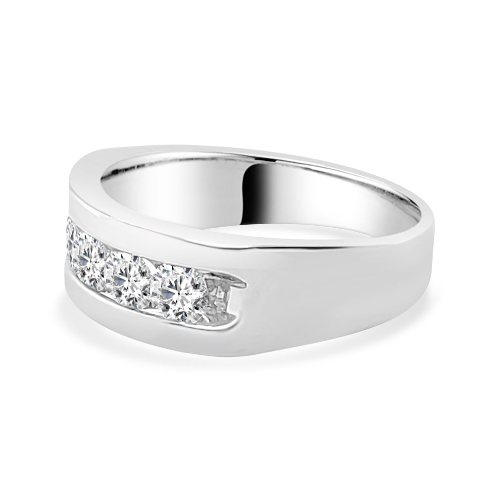 Expertly Crafted 14K White Gold Channel Set Wedding Band with 1.01 Carat Natural Round Diamond