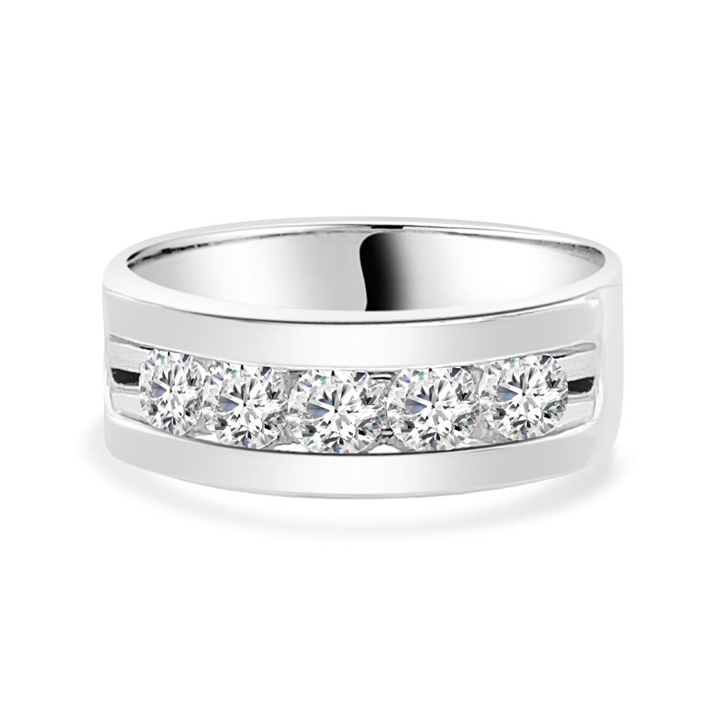 Expertly Crafted 14K White Gold Channel Set Wedding Band with 1.01 Carat Natural Round Diamond