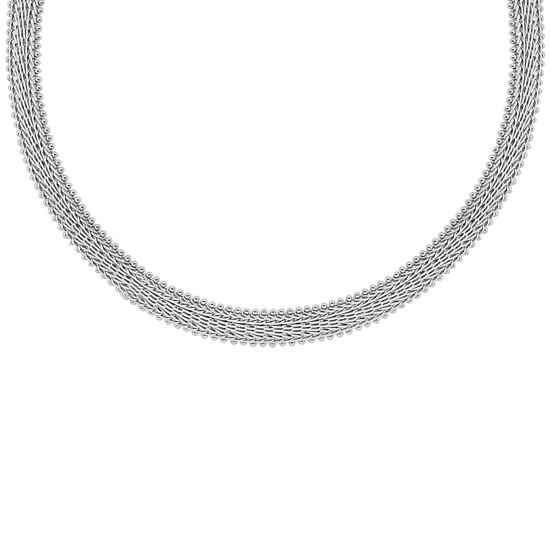 14 Karat White Gold Woven Chain Bracelet with Fold Over Clasp