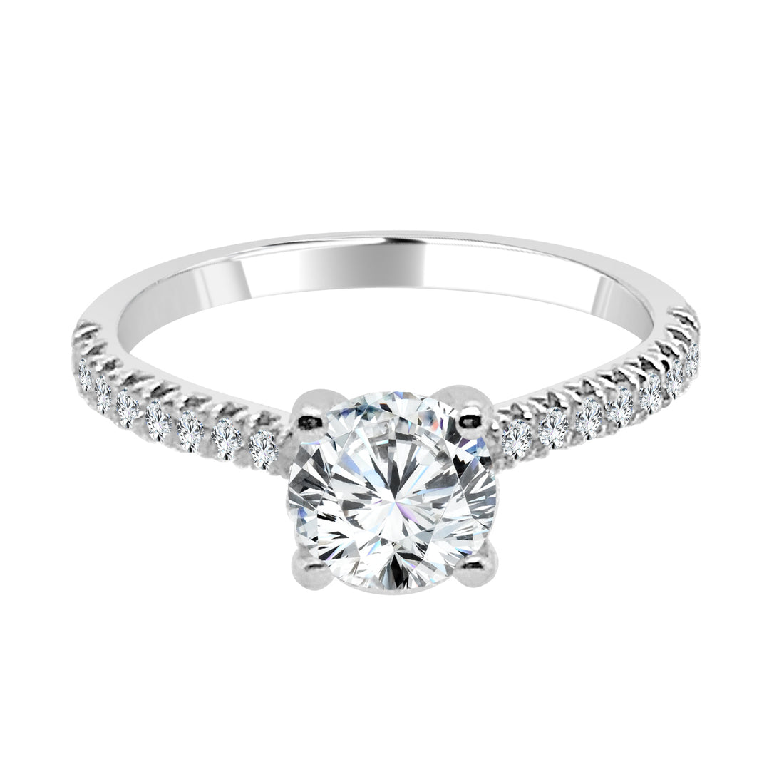 14 Karat White Gold Round Cut Natural Diamond Engagement Ring - 1.04 Carats
