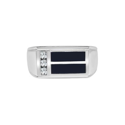 14K White Gold Enamel Rectangular Top Ring with Natural Diamond (0.12 ct)