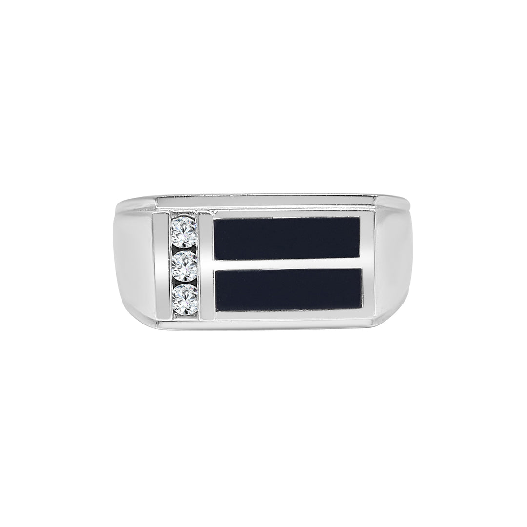 Rectangular Enamel Top Diamond Ring in 14 Karat White Gold - 0.12 Carat Natural Diamond