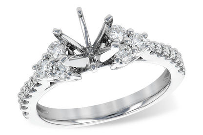 14K Yellow Gold Three Stone Side Accent Engagement Mounting with Natural Diamond - 0.50 Carat