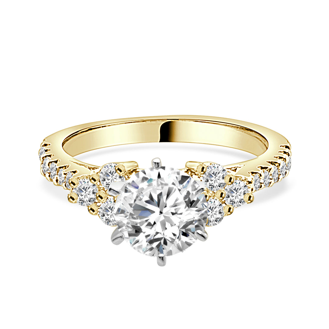 Vintage Elegance: 14 Karat Yellow Gold Three Stone Side Accent Engagement Mounting with Natural Diamonds