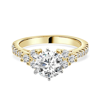 14K Yellow Gold Three Stone Side Accent Engagement Mounting with Natural Diamond - 0.50 Carat