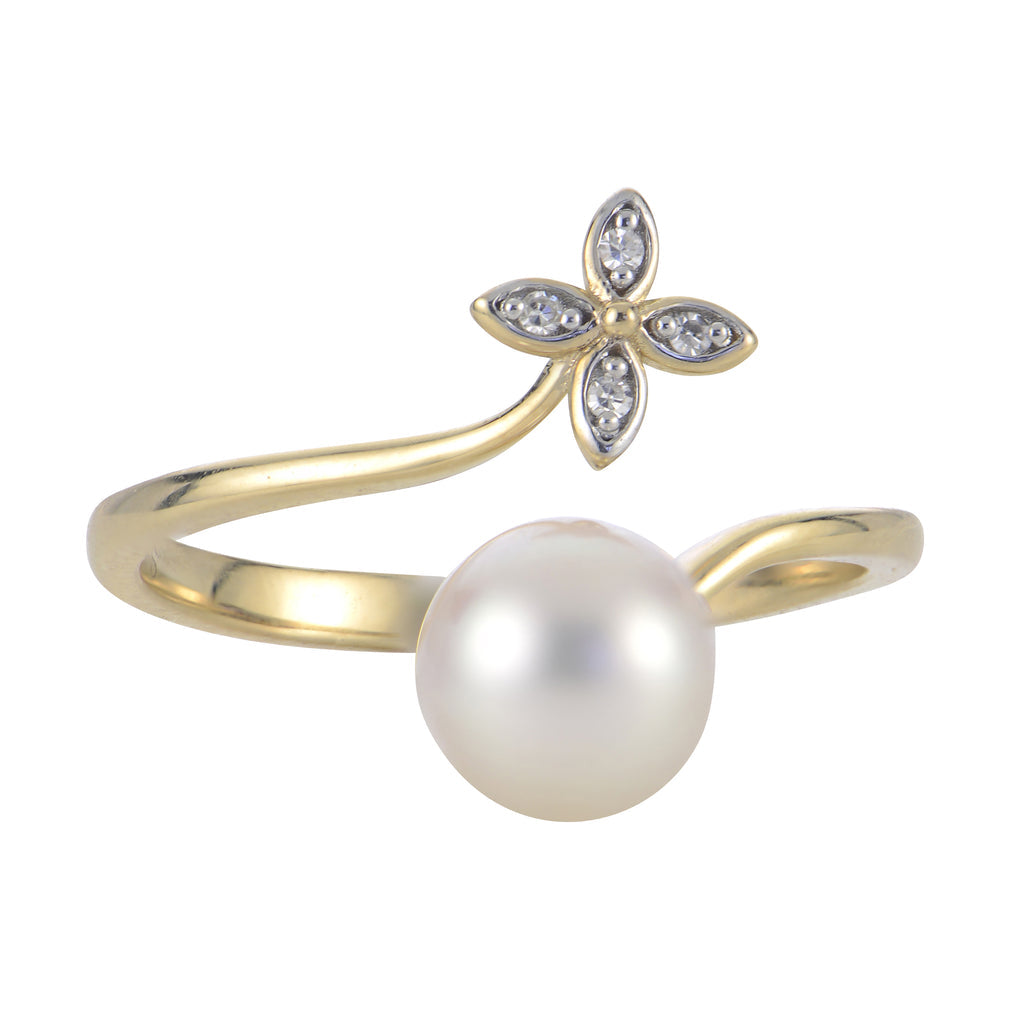 7-7.5mm AA Pearl Bypass Ring in 14 Karat Yellow Gold