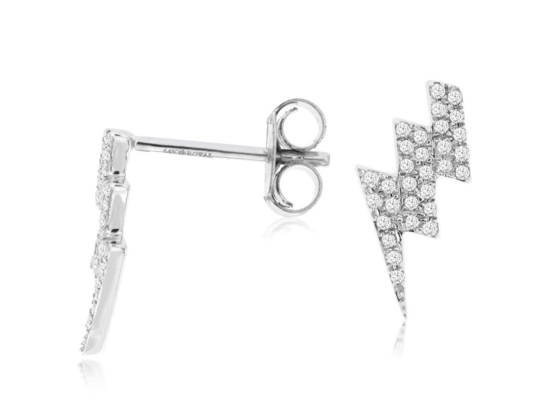 14 Karat White Gold Lightning Stud Earrings with Round Natural Diamond - Only Diamond