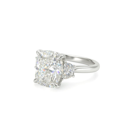 Elongated Cushion Half Moon 3 Stone Lab Diamond Engagement Ring in 14K White Gold - 3.79 Carats