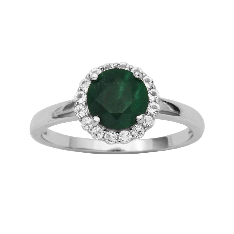 Green Dyed Corundum and White Topaz Sterling Silver Ring