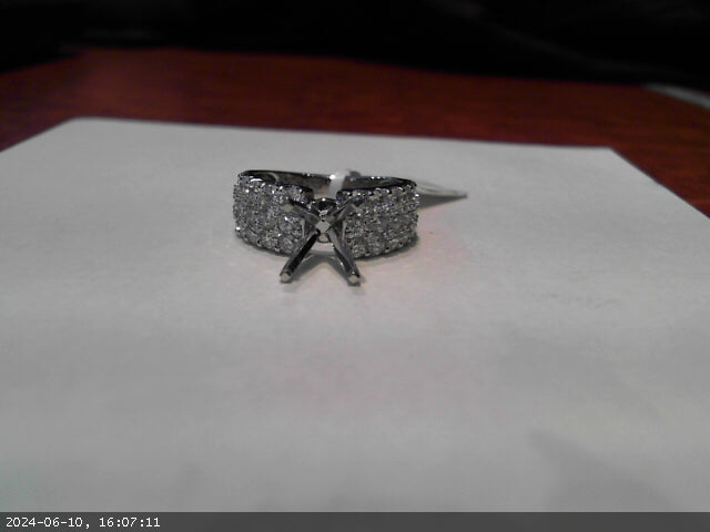 Triple Row Natural Diamond Engagement Mounting in 14 Karat White Gold