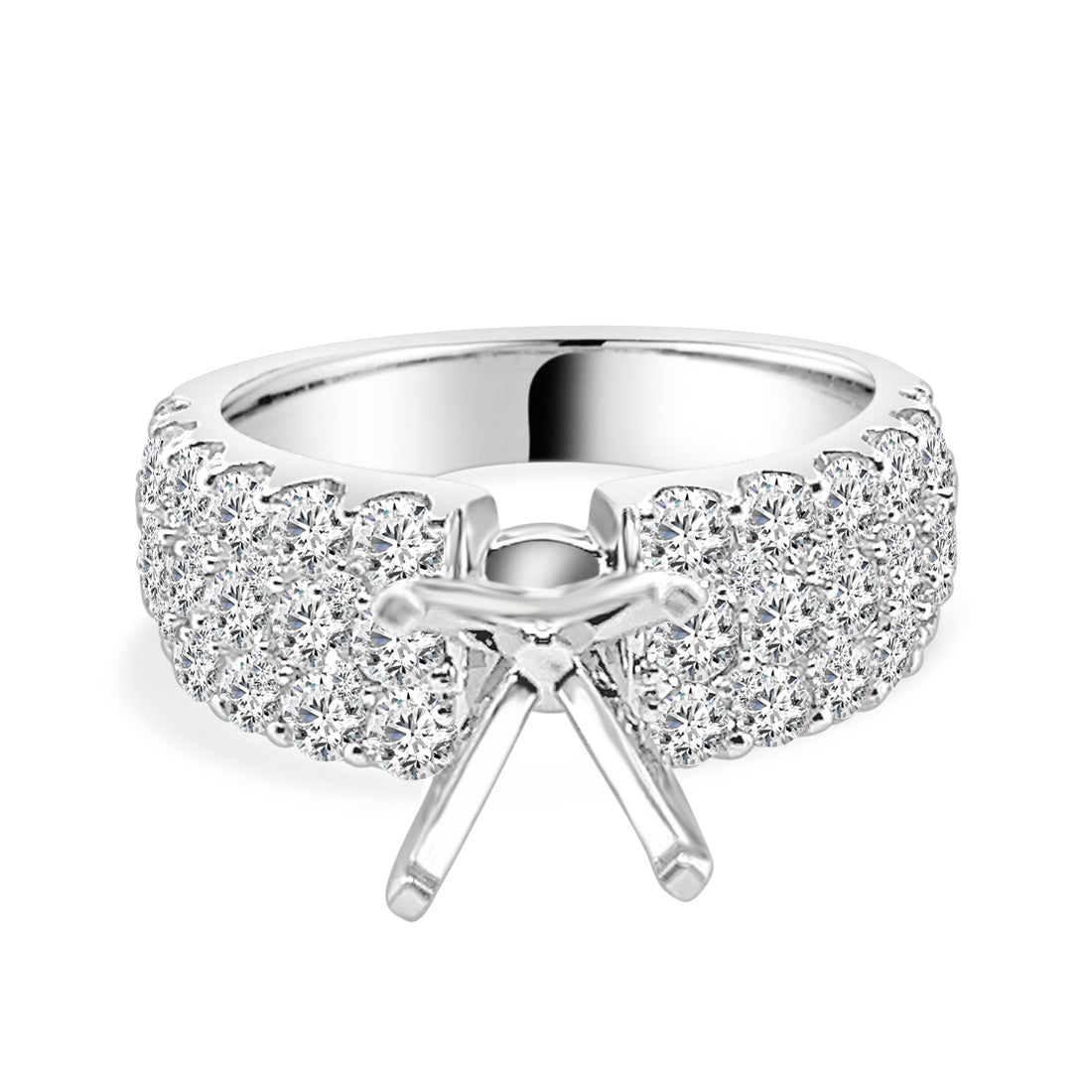 14K White Gold Triple Row Engagement Mounting with 2.00ct Natural Diamond