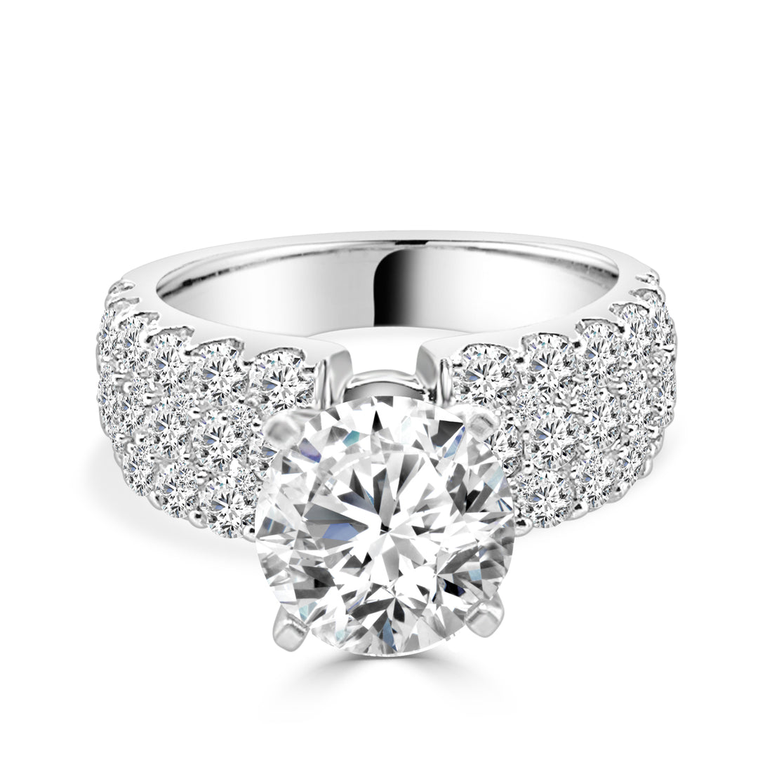 14K White Gold Triple Row Engagement Mounting with 2.00ct Natural Diamond