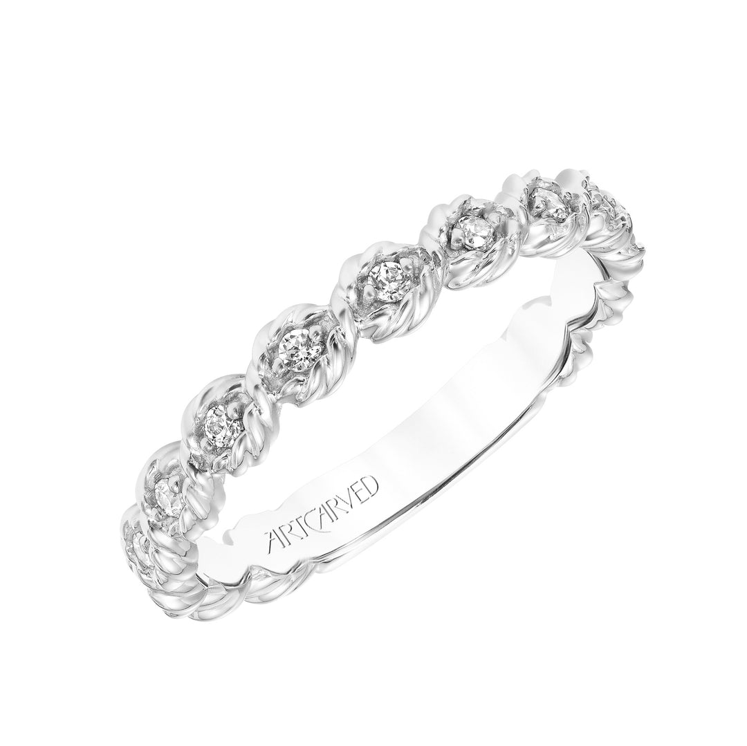 Twisted Elegance: 14 Karat White Gold Wedding Band with Natural Diamond Accents