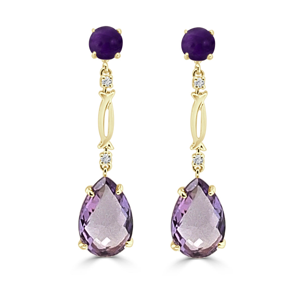 14 Karat Rose Gold Amethyst Drop Earrings - Stunning 13 Carat Amethyst Accent