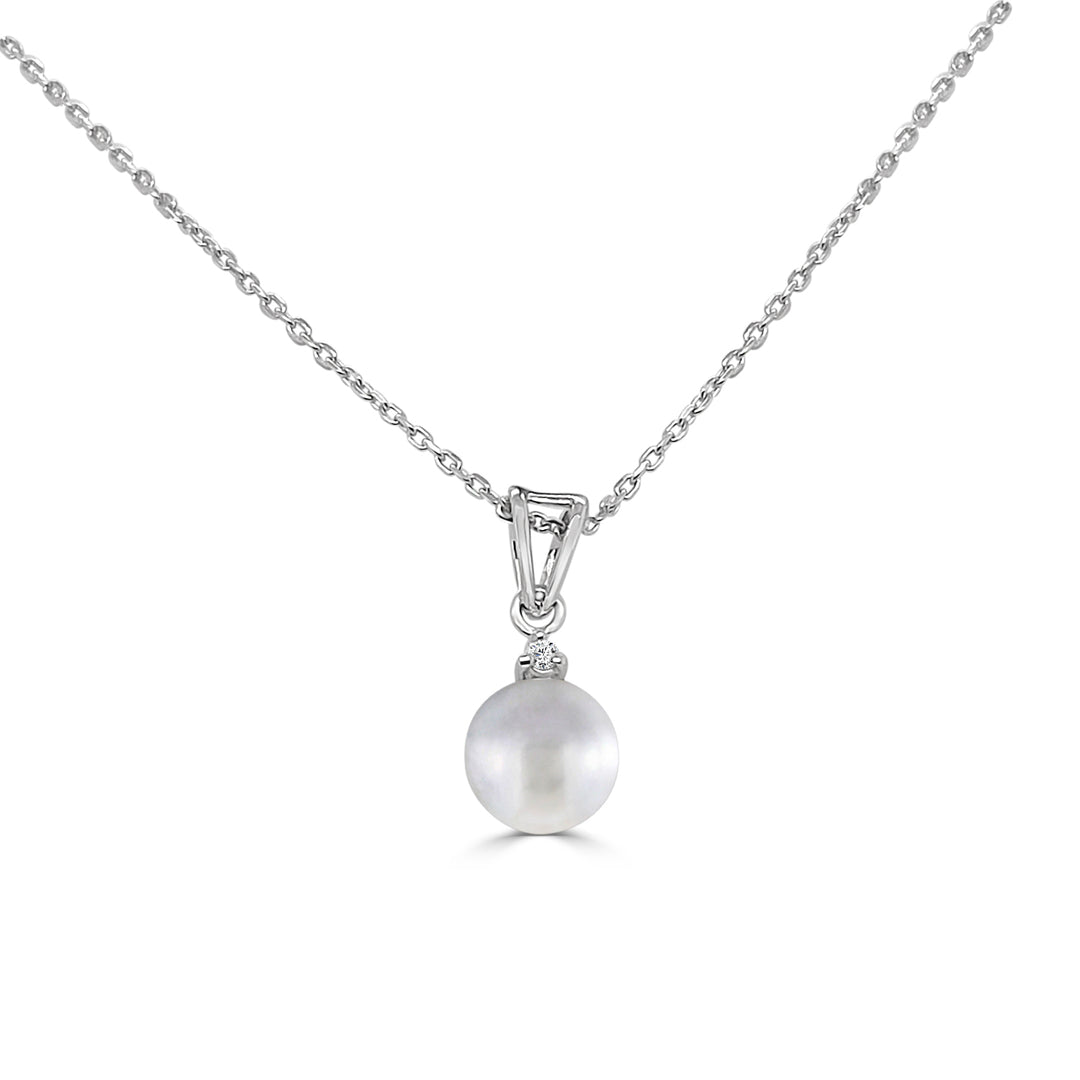 Elegant 14 Karat White Gold Pearl Pendant Necklace - 7mm Pearl, Classic Pear Shape