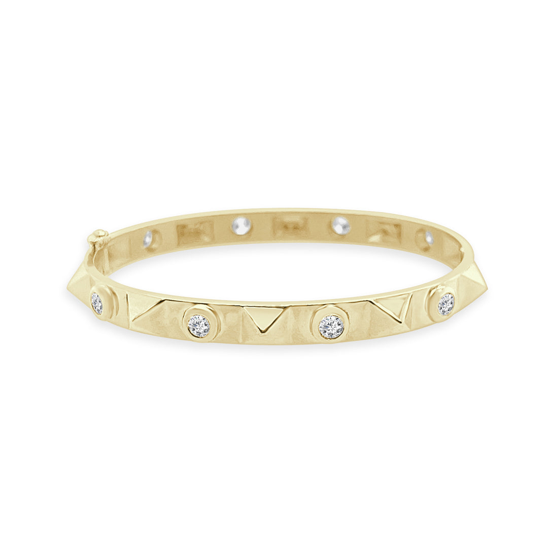 Sparkling Radiance: Studded Diamond Bezel Bangle in 14 Karat Yellow Gold with Lab Diamonds