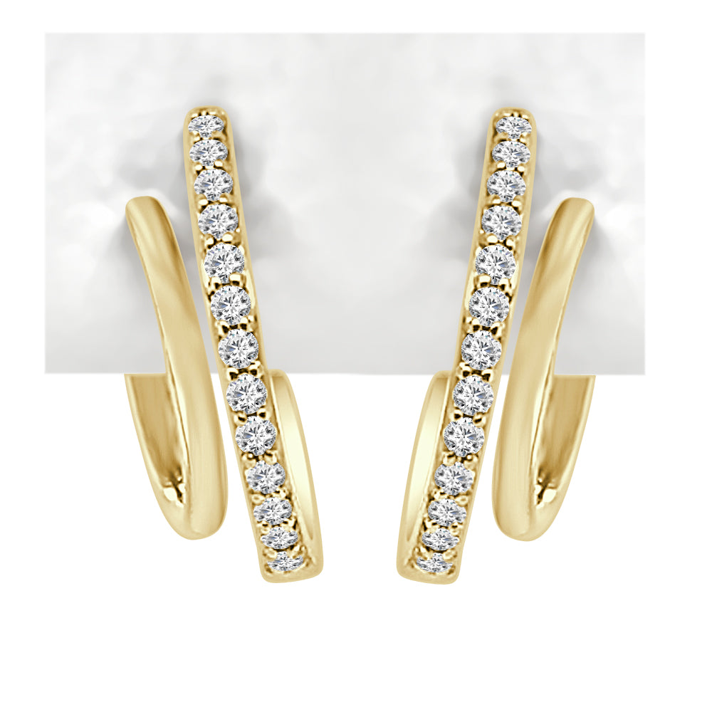 Dazzling 10K Yellow Gold Double Hoop Earrings with Natural 0.20 Carat Round Diamond - High Polish Finish