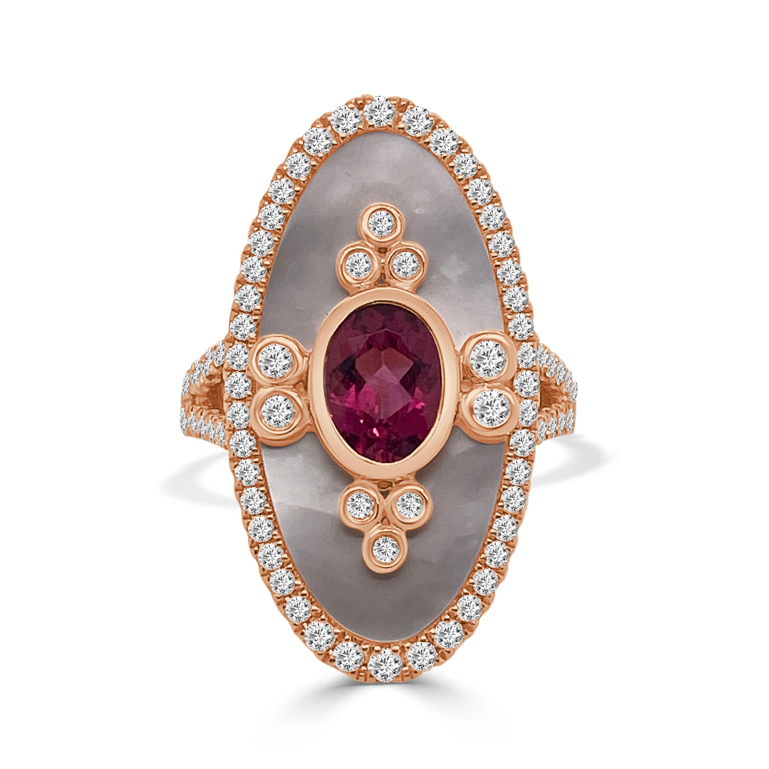 Exquisite Rubellite Mother of Pearl Cocktail Ring in 18 Karat Rose Gold (1.09)