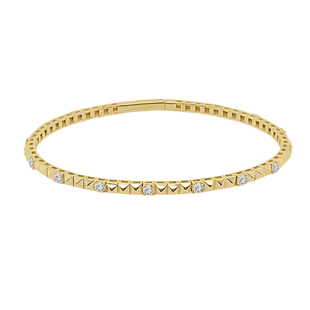 Elegance in Gold: Ridged Flex Station Bangle with 14 Karat Yellow Gold and Natural Diamond Embellishments