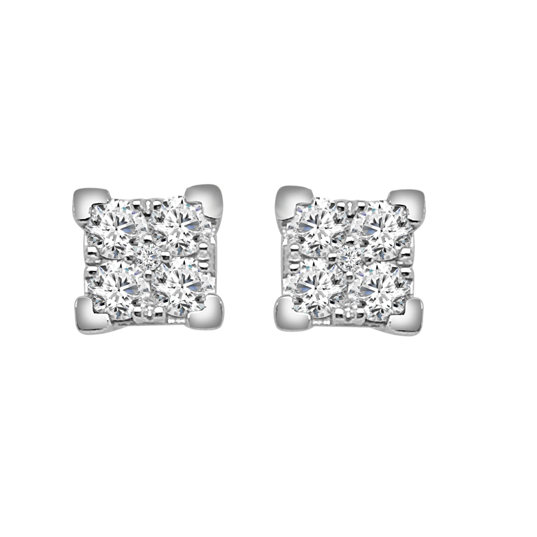 14K White Gold Cluster Square Earrings with Natural 0.50 ct Diamond