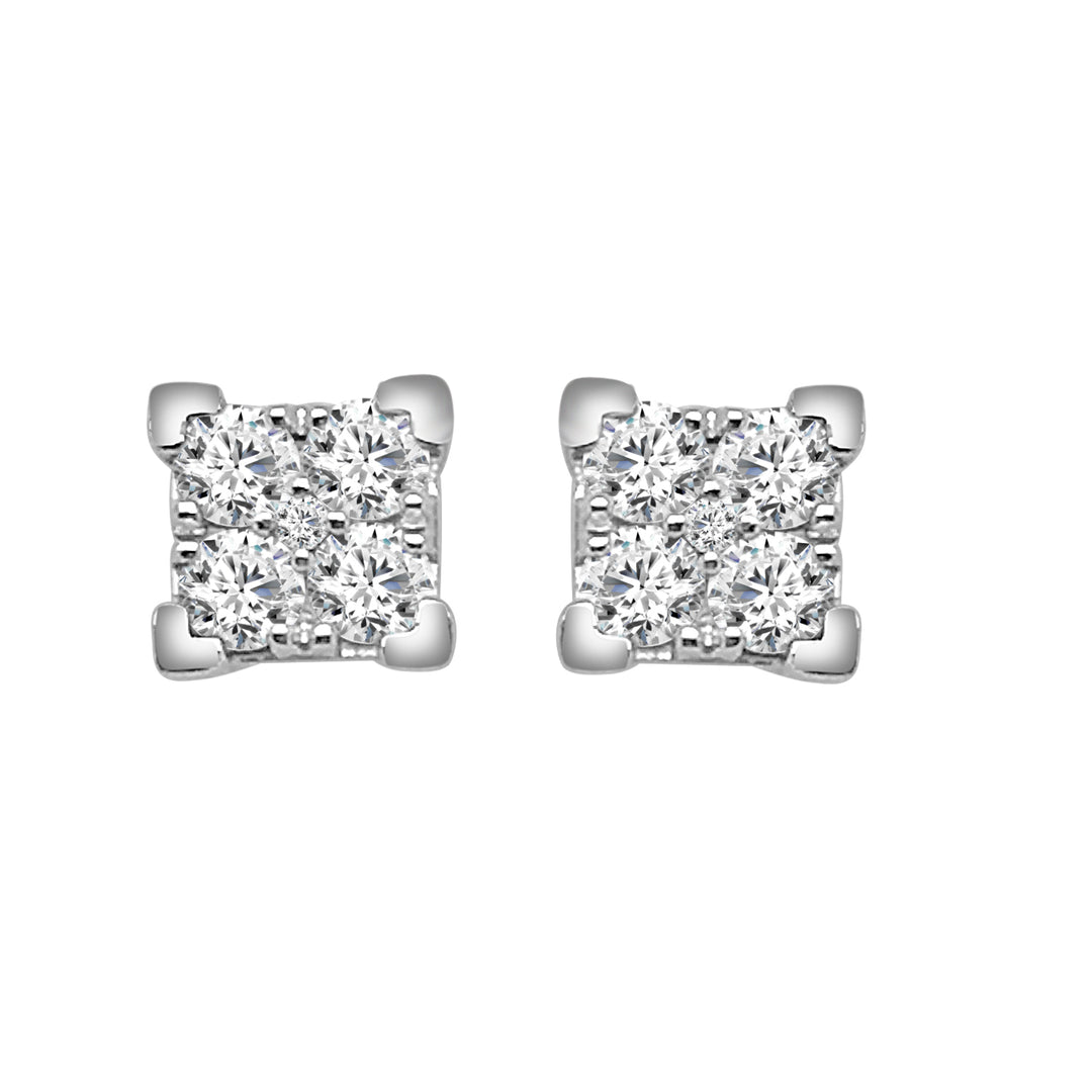 14 Karat White Gold Cluster Square Earrings with Natural Diamond Accents