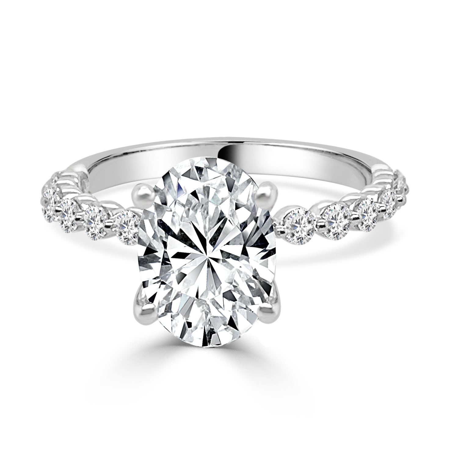 Dazzling 14 Karat White Gold Oval Shape Lab Diamond Engagement Ring - 2.00 Carat