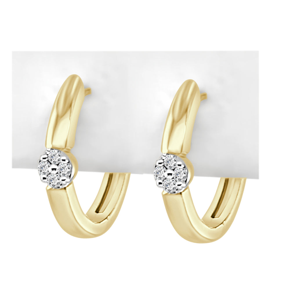 10K Yellow Gold Floral Diamond Cluster Hoop Earrings with 0.05ct Natural Diamond - High Polish Finish