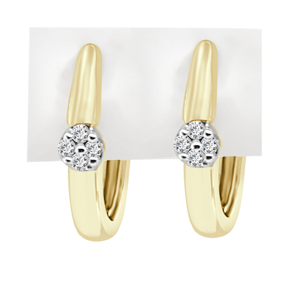 10K Yellow Gold Floral Diamond Cluster Hoop Earrings with 0.05ct Natural Diamond - High Polish Finish