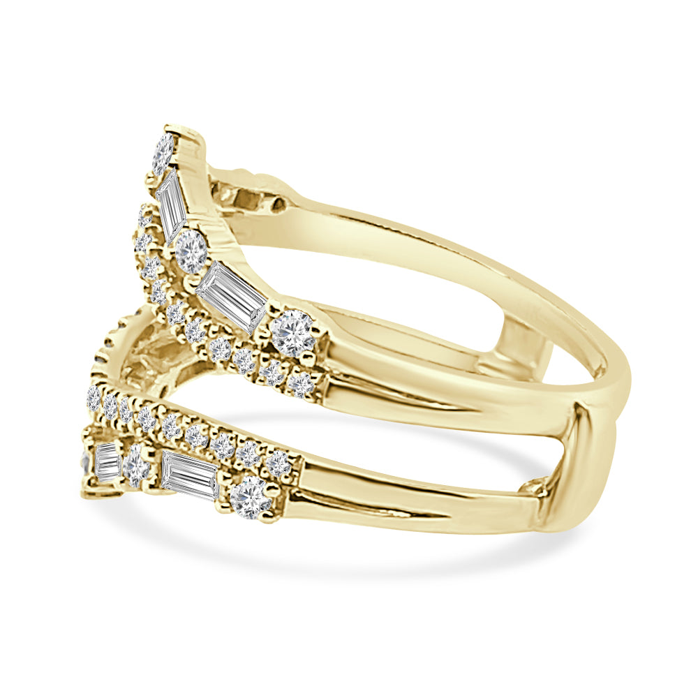 14K Yellow Gold Dual Band Wedding Band with Round and Emerald Cut Natural Diamond - 1.00 Carat
