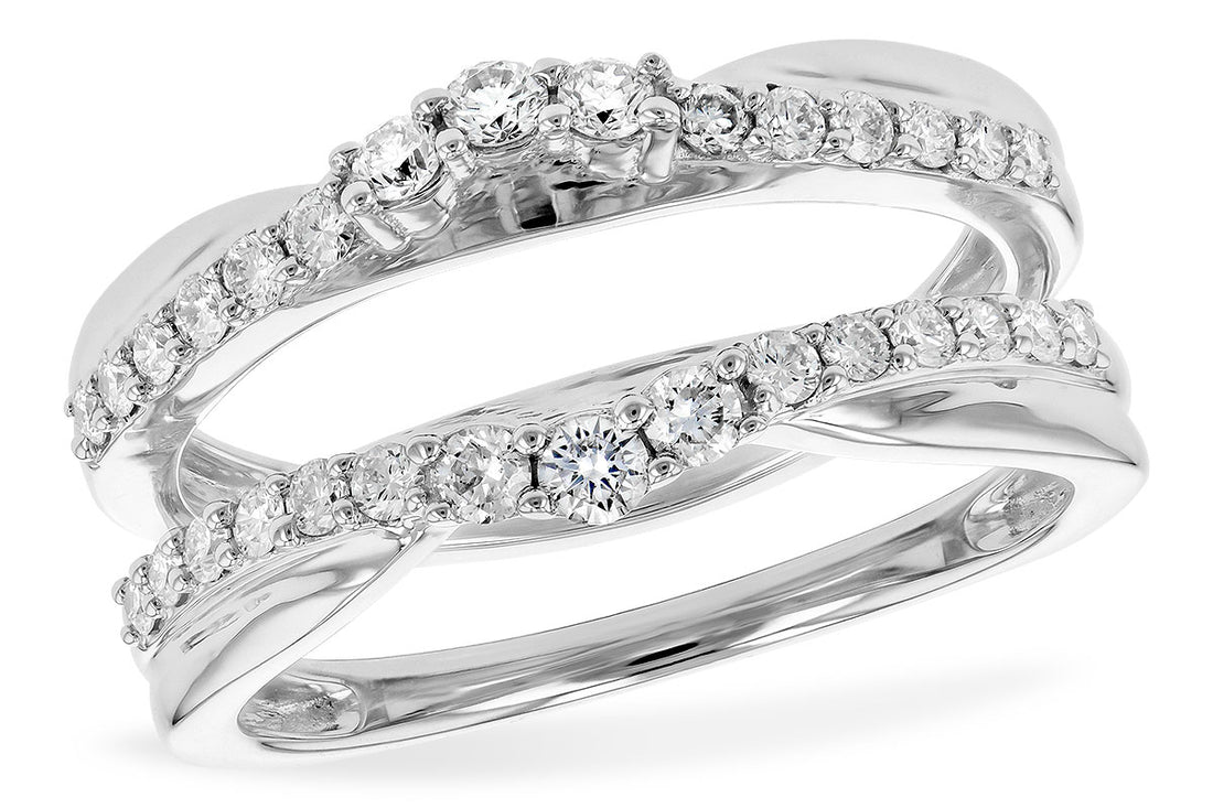 14K White Gold Natural Diamond Wedding Band with Guard, 0.48 Ct
