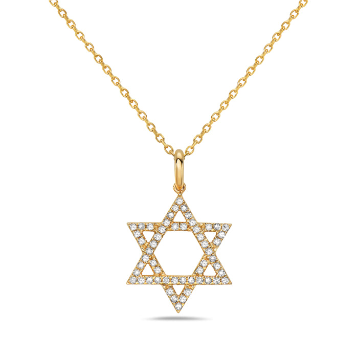 14K Yellow Gold Star of David Diamond Necklace - Round Shape 0.14 ctw