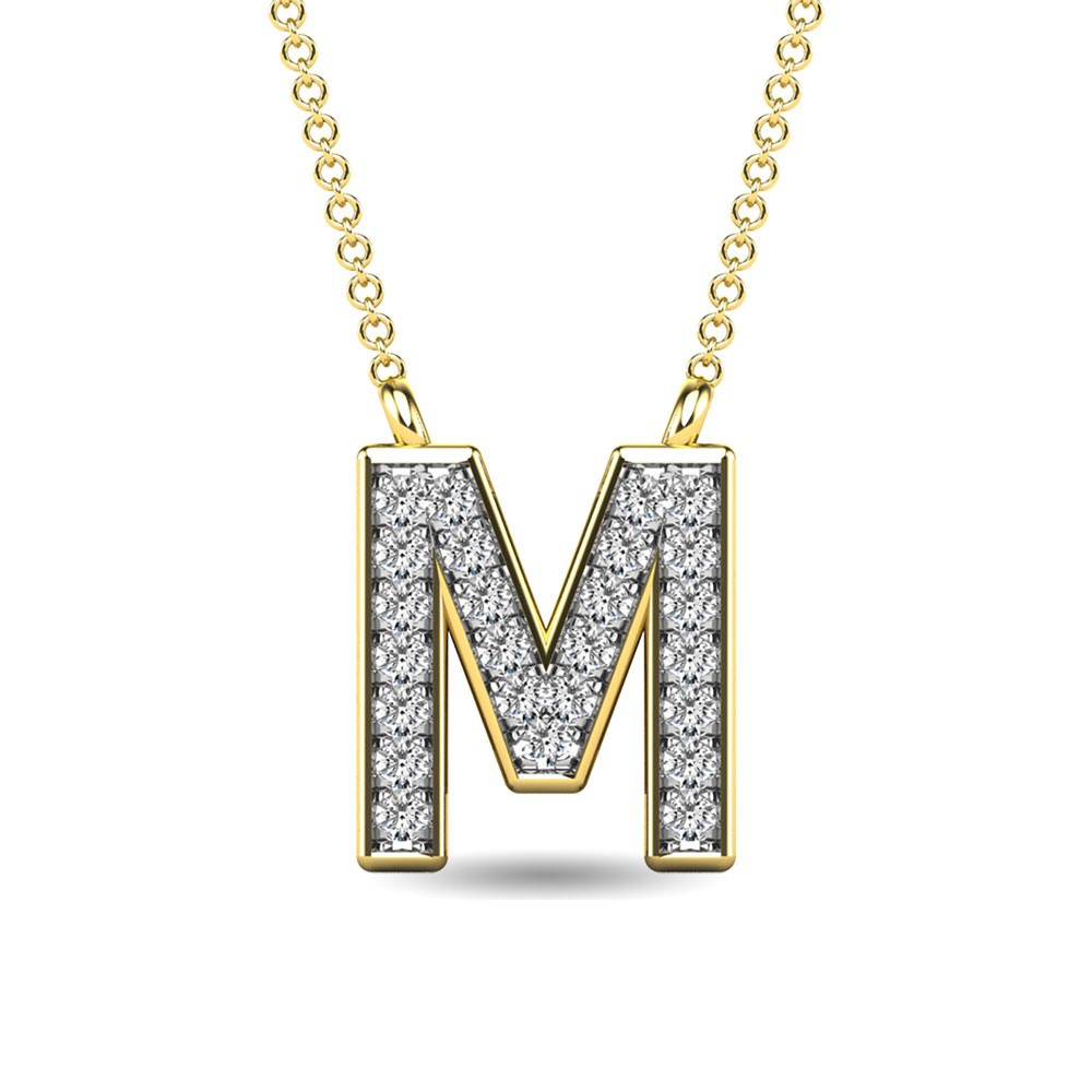 Magnificent Initial M Necklace in 10 Karat Yellow Gold with Stunning Natural Diamond Accent