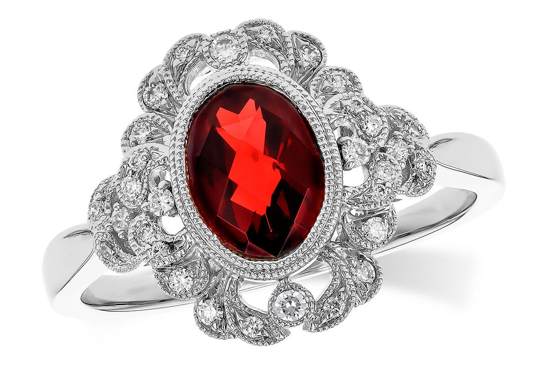 Oval Garnet Floral Halo Ring in 14 Karat White Gold, 1.40 Carat