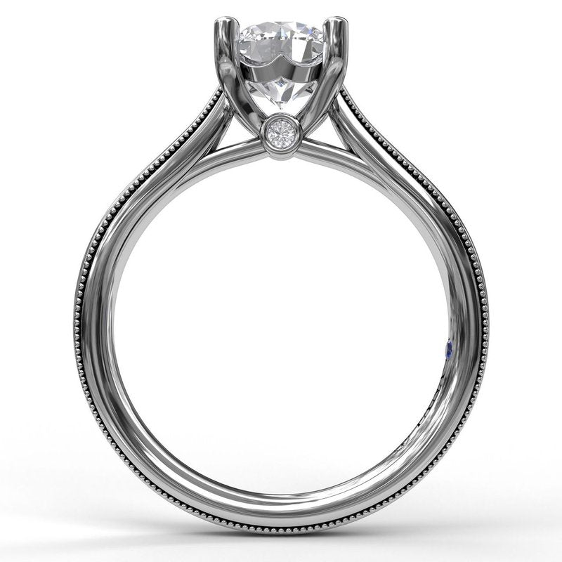 Graceful Love: Milgrain 14 Karat White Gold Engagement Mounting with Sparkling Cubic Zirconia