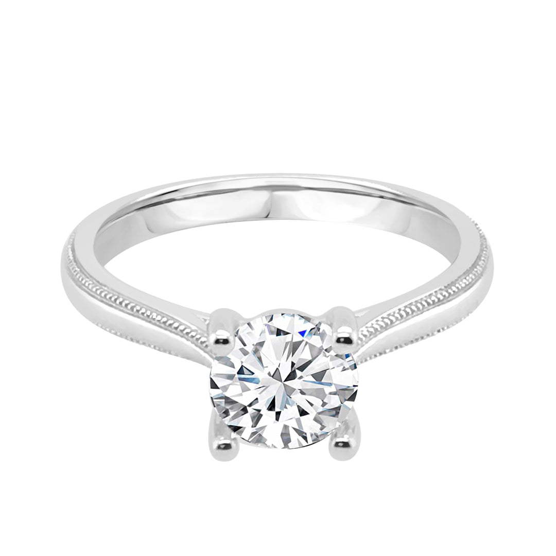 Graceful Love: Milgrain 14 Karat White Gold Engagement Mounting with Sparkling Cubic Zirconia