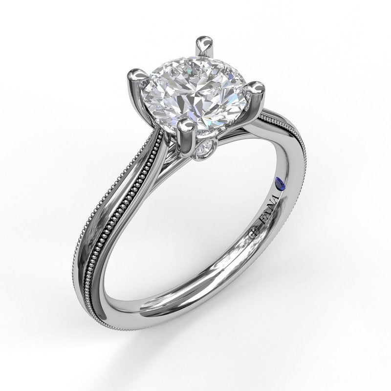 Graceful Love: Milgrain 14 Karat White Gold Engagement Mounting with Sparkling Cubic Zirconia