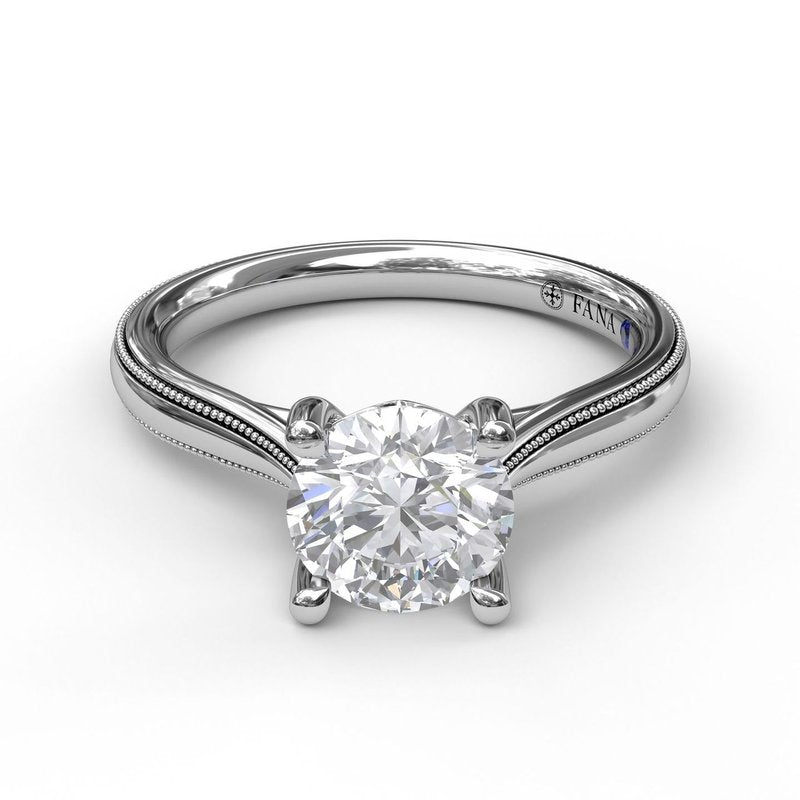 Graceful Love: Milgrain 14 Karat White Gold Engagement Mounting with Sparkling Cubic Zirconia