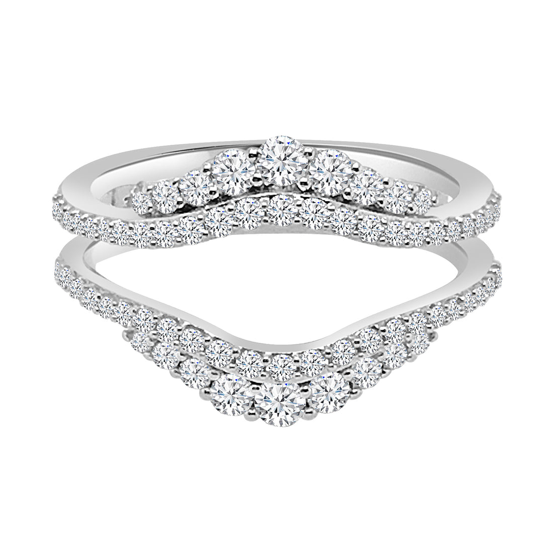 Double Row Curved 14K White Gold Wedding Band with 0.72 ct Natural Diamonds